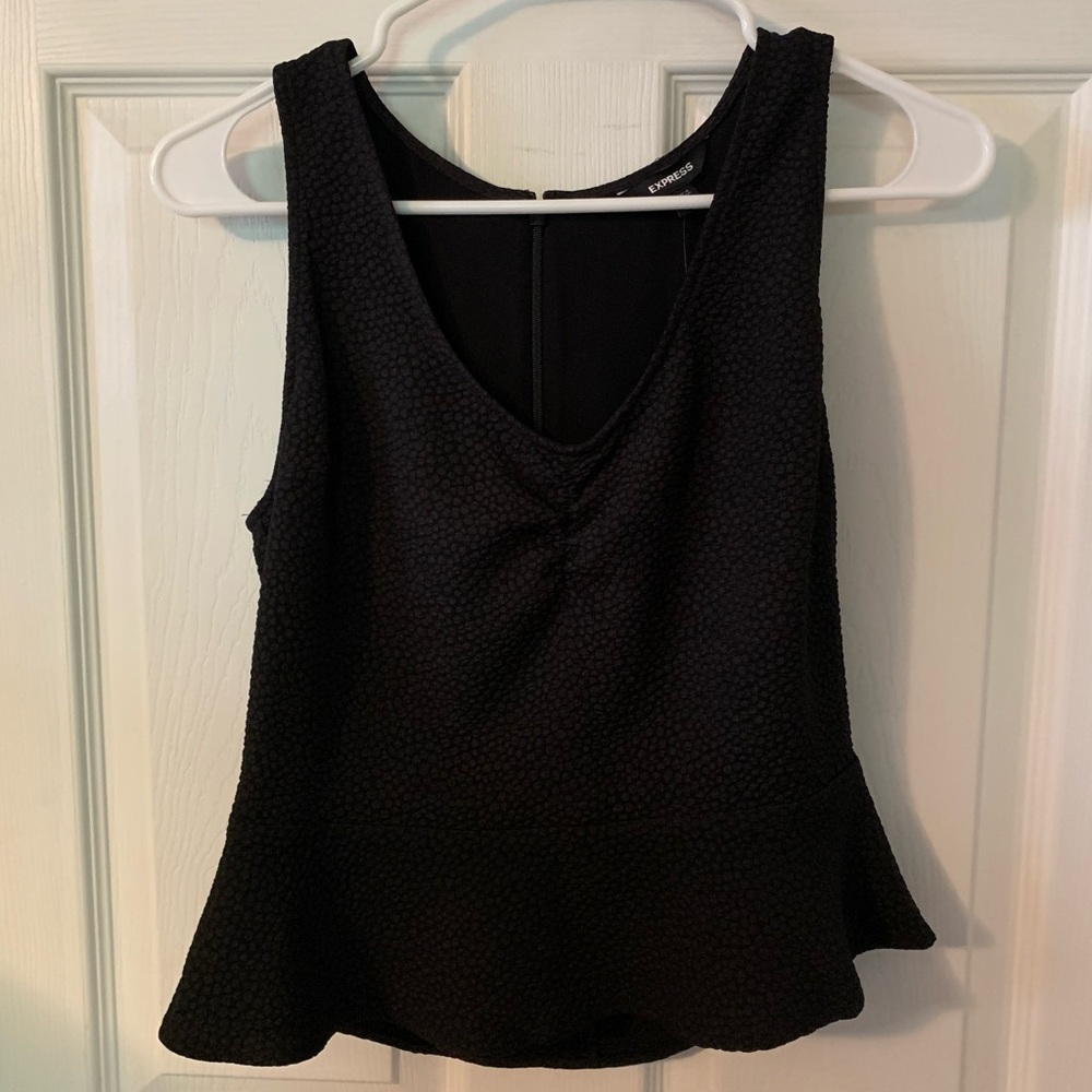 Black Textured Peplum Top